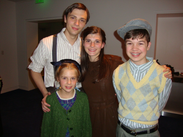 The four Pevensie children (Grayson Yockey, Andrea Fantauzzi, Brett Rawlings, and Journey Tupper) in Narnia The Musical at the Kauffman Center produced by Starlight Children's Theatre.