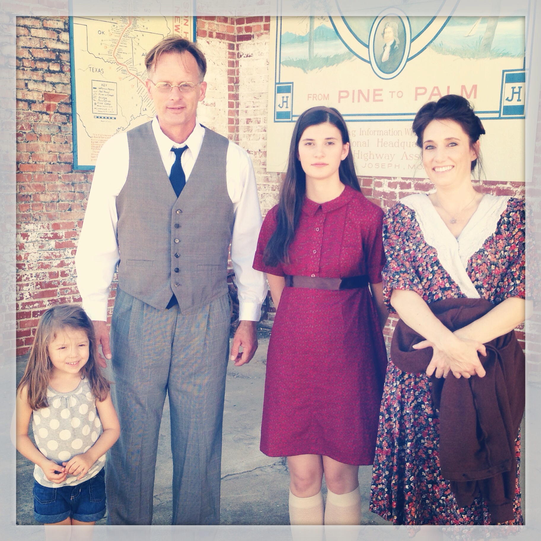 Andrea Fantauzzi on set with on screen mom Christie Courville, on screen dad Jeffrey Staab, and the little Jewish girl Amelie Vienne Lincoln while filming Adira.