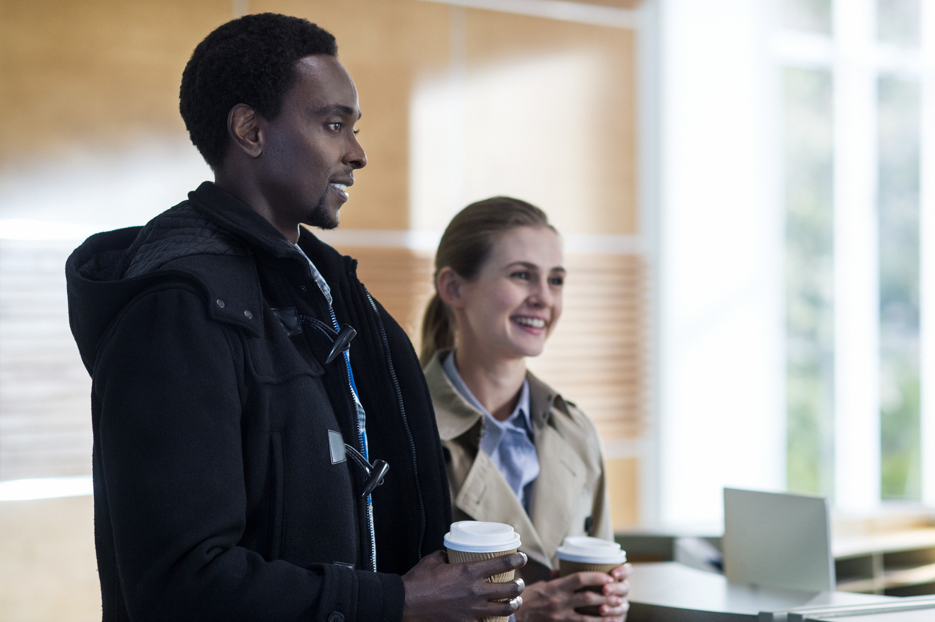 Still of Edi Gathegi and Caroline Kaplan in Proof (2015)