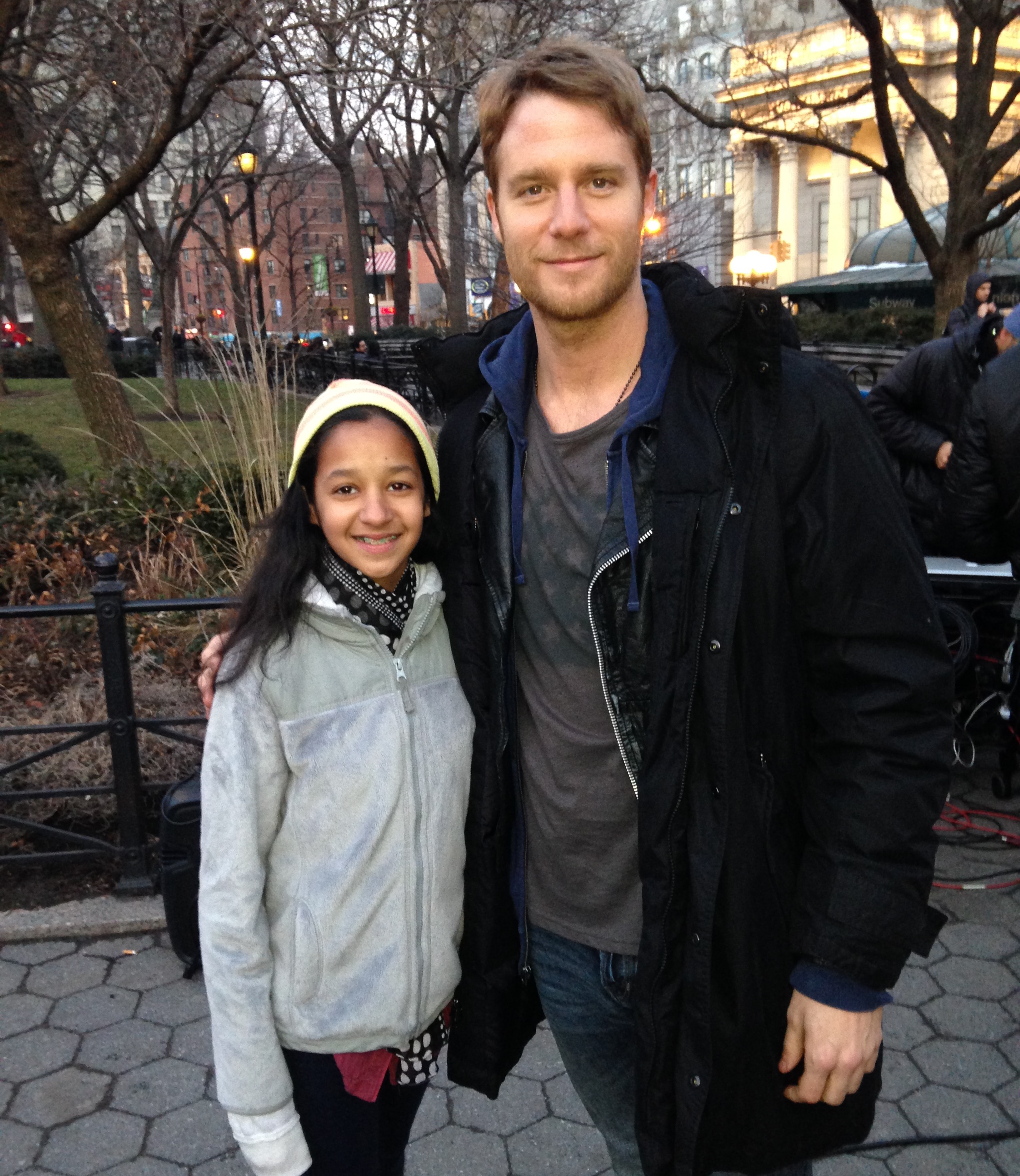 Chetna with hollywood actor Jake McDorman on the set of CBS TV show 'Limitless'.