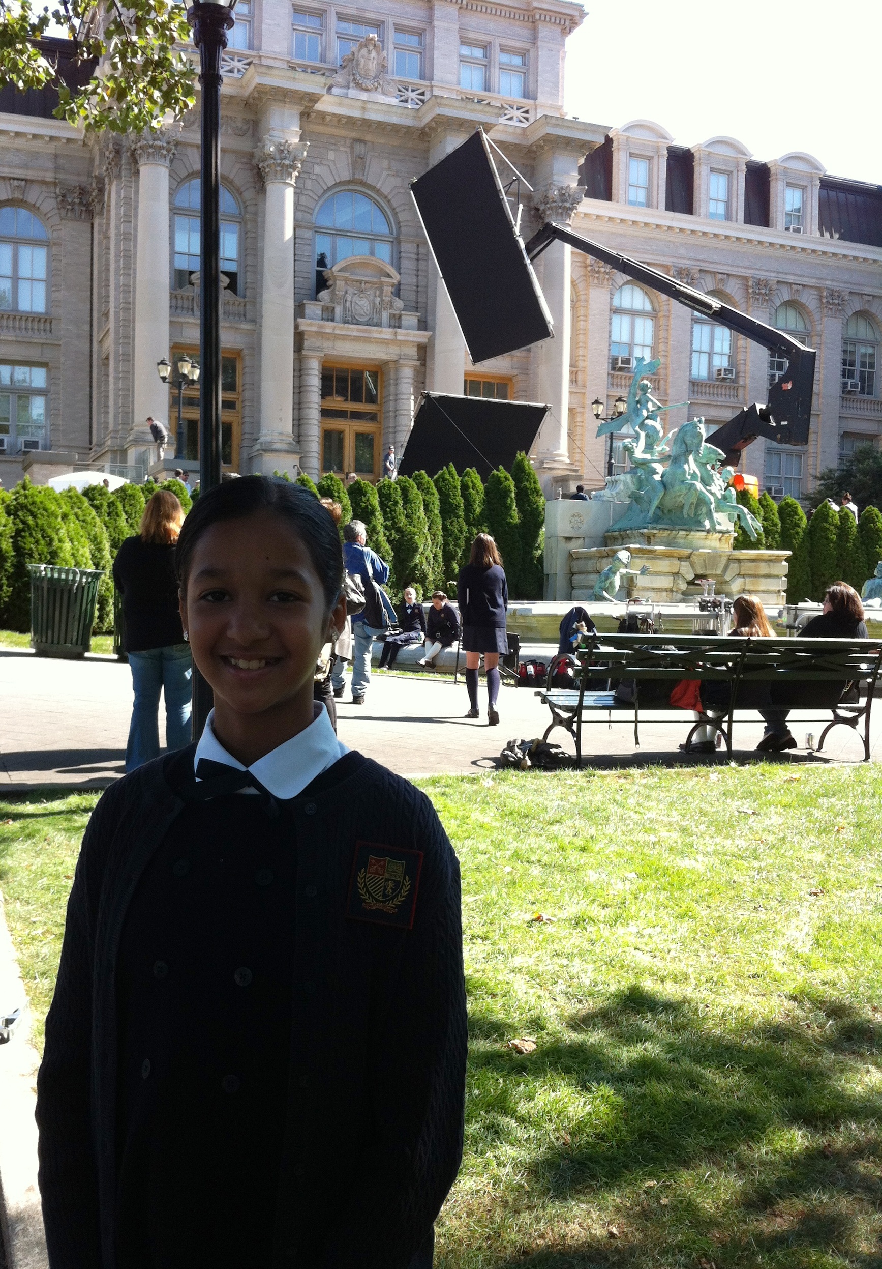Chetna on set as a prep school student in TV show 'Gotham'.