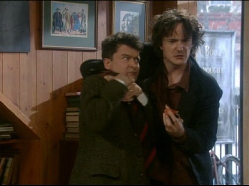 Still of Michael Walter, Dylan Moran and Brian Shelley in Black Books (2000)