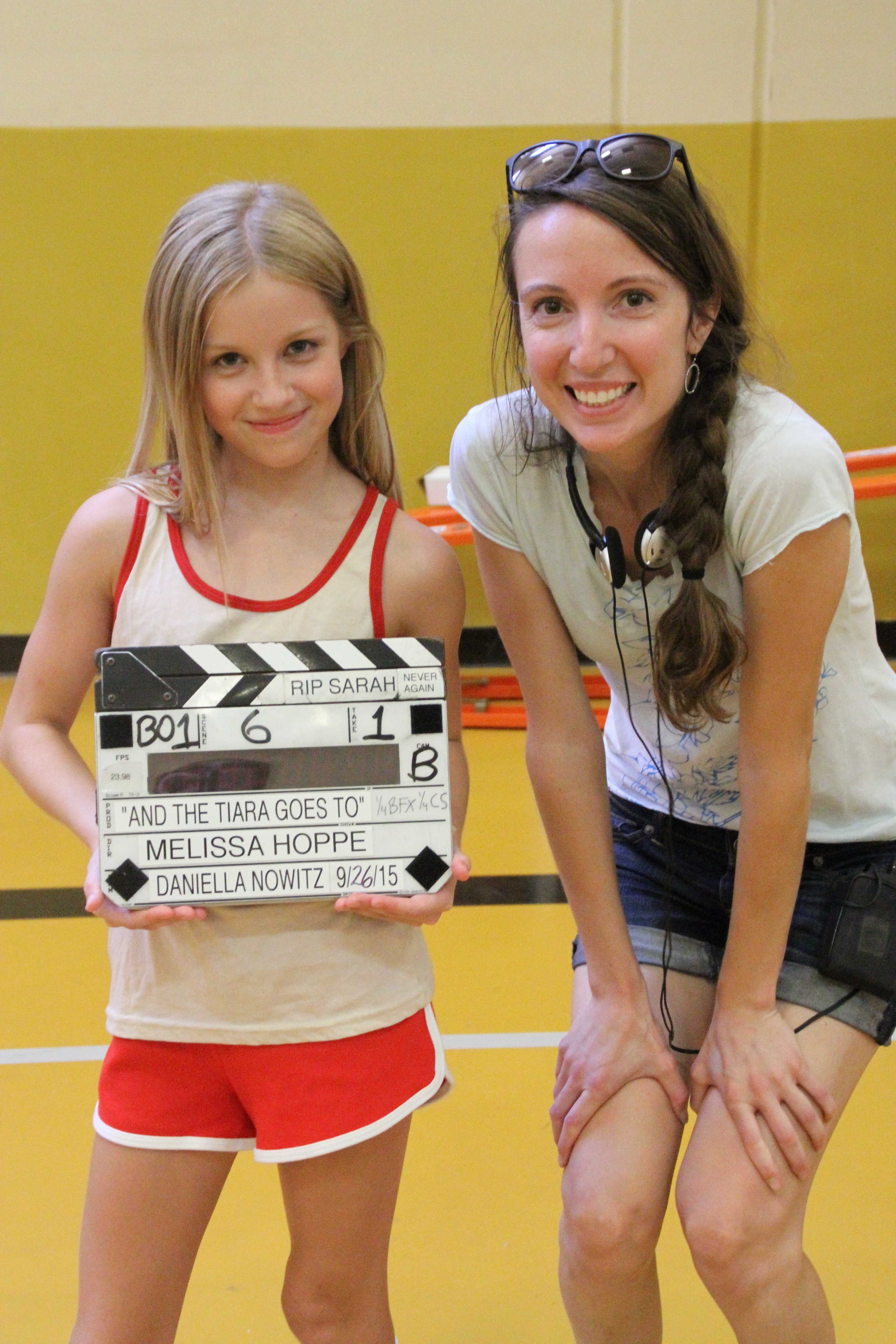 Jolie with director Melissa Hoppe of the American Girl Doll short 