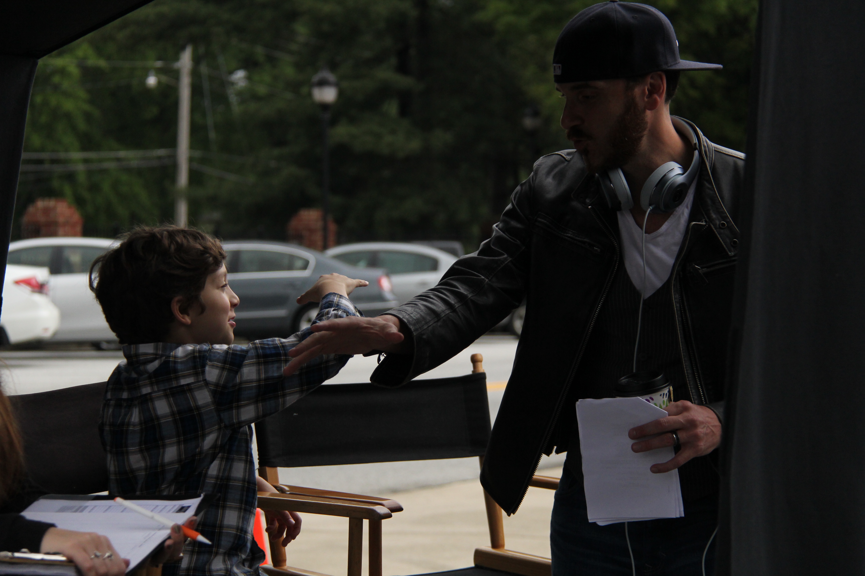 Cassius DeVan on set of Tell Me Your Name with director Jason DeVan
