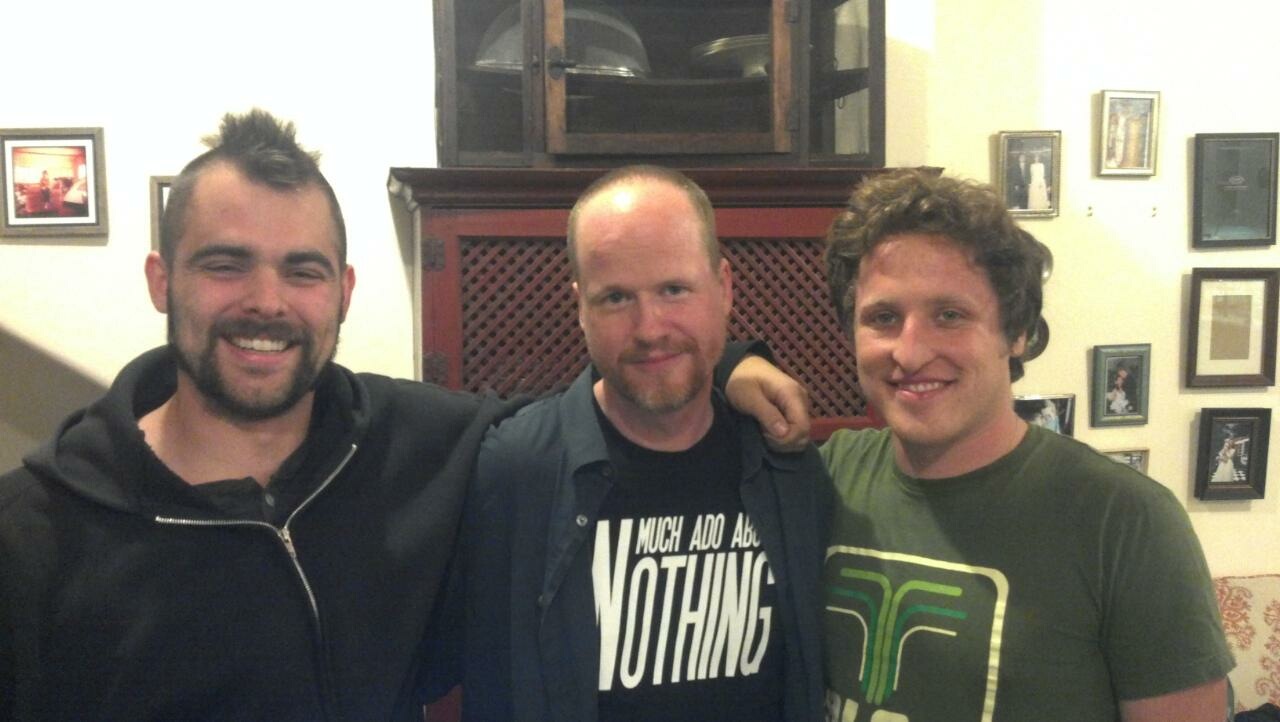 Nathan Whitcomb, Joss Whedon, and Matt Schwartz on the set of Much Ado About Nothing.