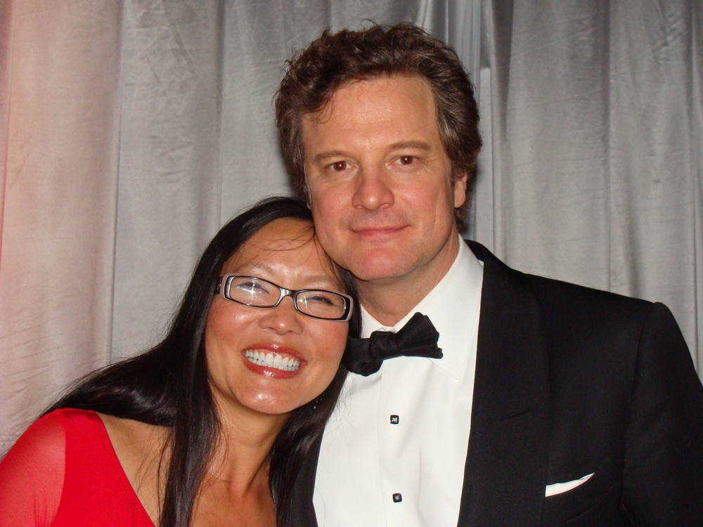 Joyce Chow and Colin Firth at Relativity Media and The Weinstein Company Golden Globe Awards after party at the Beverly Hilton, Beverly Hills, CA, January 16, 2011.