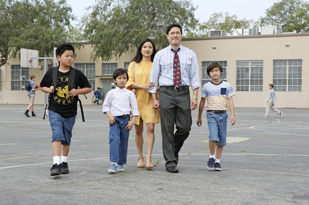 Still of Randall Park, Constance Wu, Forrest Wheeler, Ian Chen and Hudson Yang in Fresh Off the Boat (2015)