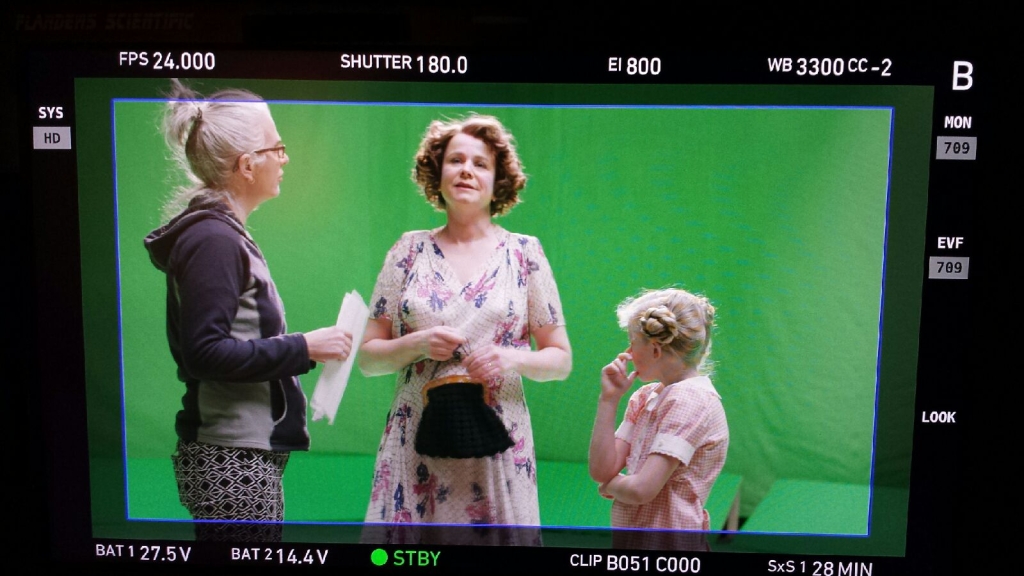 The Secret Life Of Marilyn Monroe. Sarah on set doing Green Screen. With Emily Watson and Director Laurie Collyer.