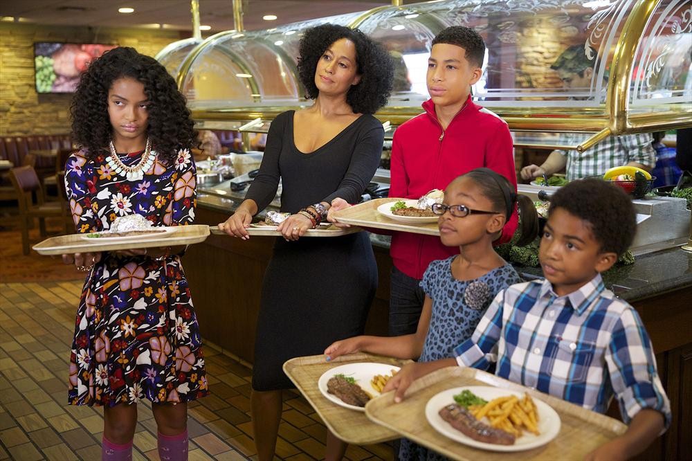 Still of Tracee Ellis Ross, Yara Shahidi, Marcus Scribner, Miles Brown and Marsai Martin in Black-ish (2014)