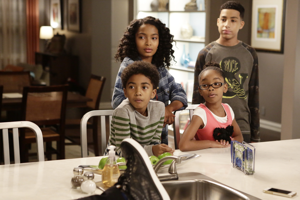 Still of Yara Shahidi, Marcus Scribner, Miles Brown and Marsai Martin in Black-ish (2014)