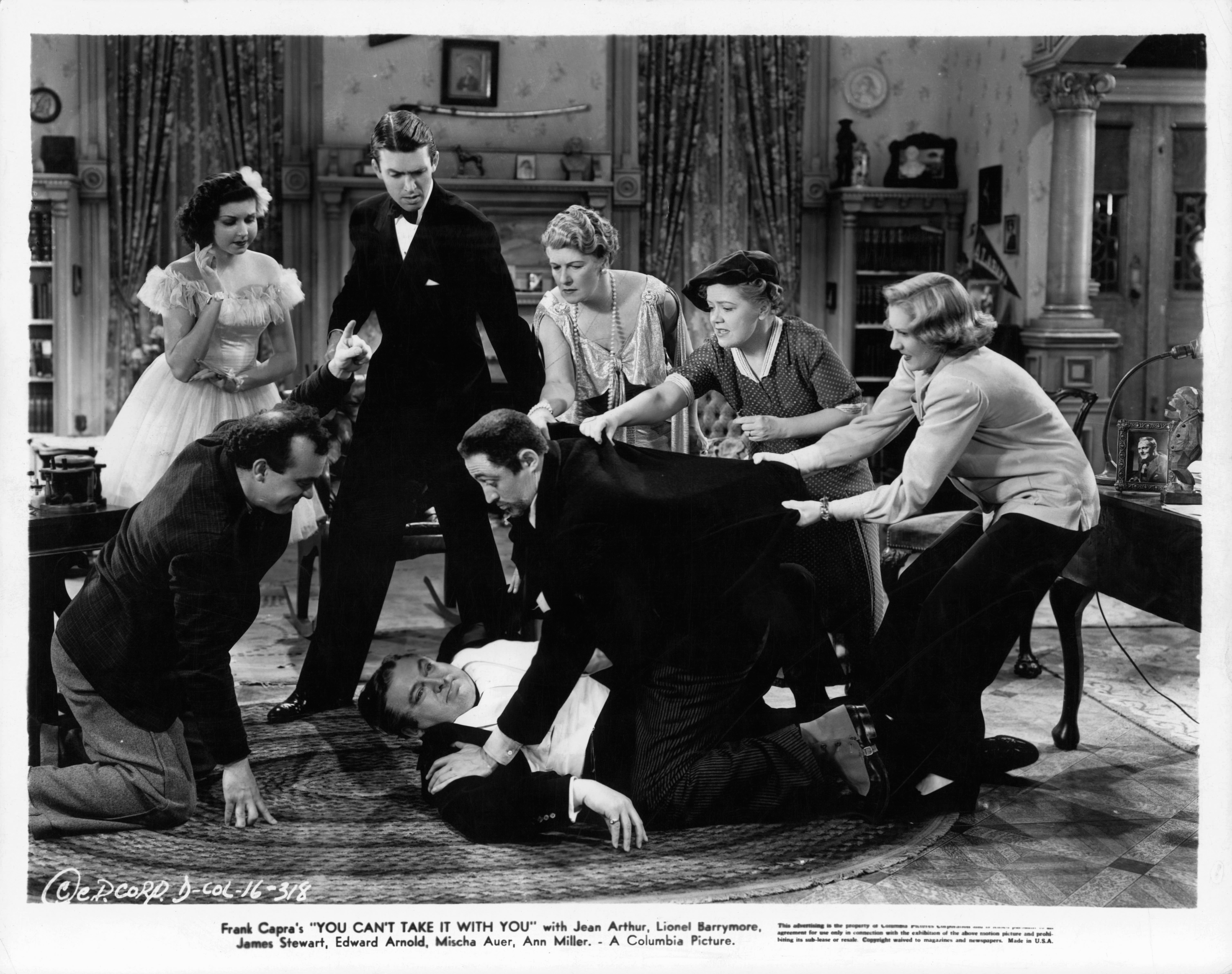 Still of James Stewart, Jean Arthur, Spring Byington, Edward Arnold, Mischa Auer, Mary Forbes, Ann Miller and Dub Taylor in You Can't Take It With You (1938)