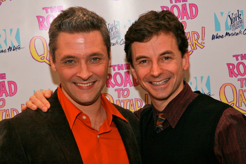 Keith Gerchak and James Beaman on opening night red carpet, original off-Broadway cast of The Road to Qatar