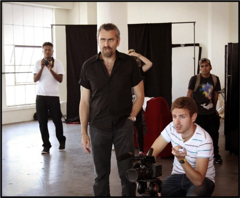 Director Max Leonida and cinematographer Roberto Ostuni on the set of a music video.