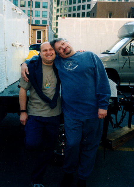 Nick Taylor (I) and Harvey Fierstein on the set of 