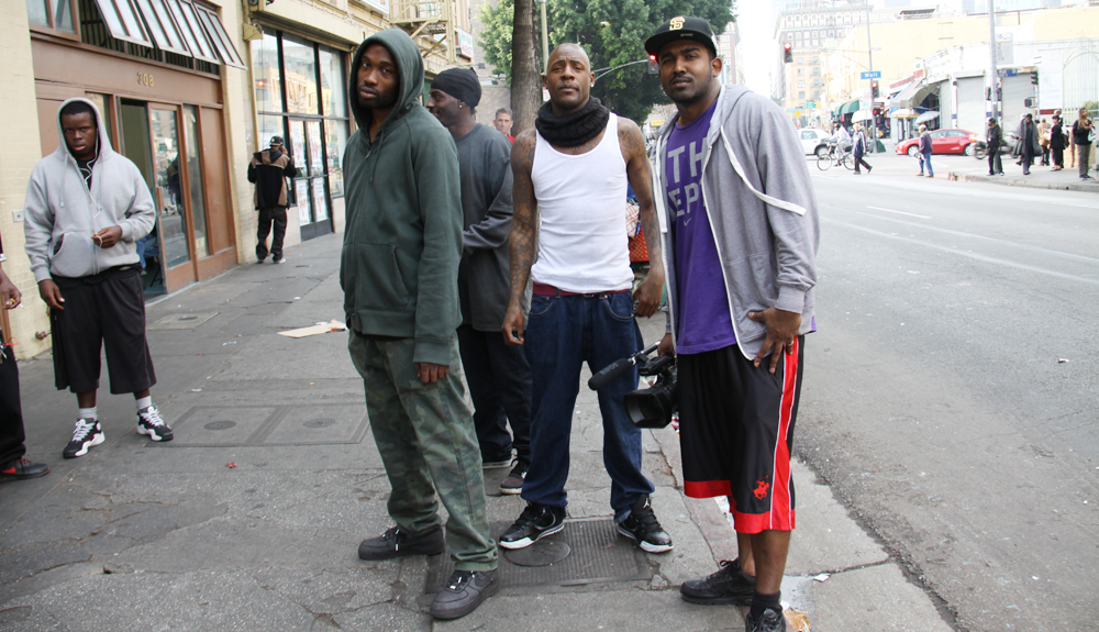 Shanks Rajendran, Lavell Putman and some locals in Downtown, Los Angeles, California, USA.