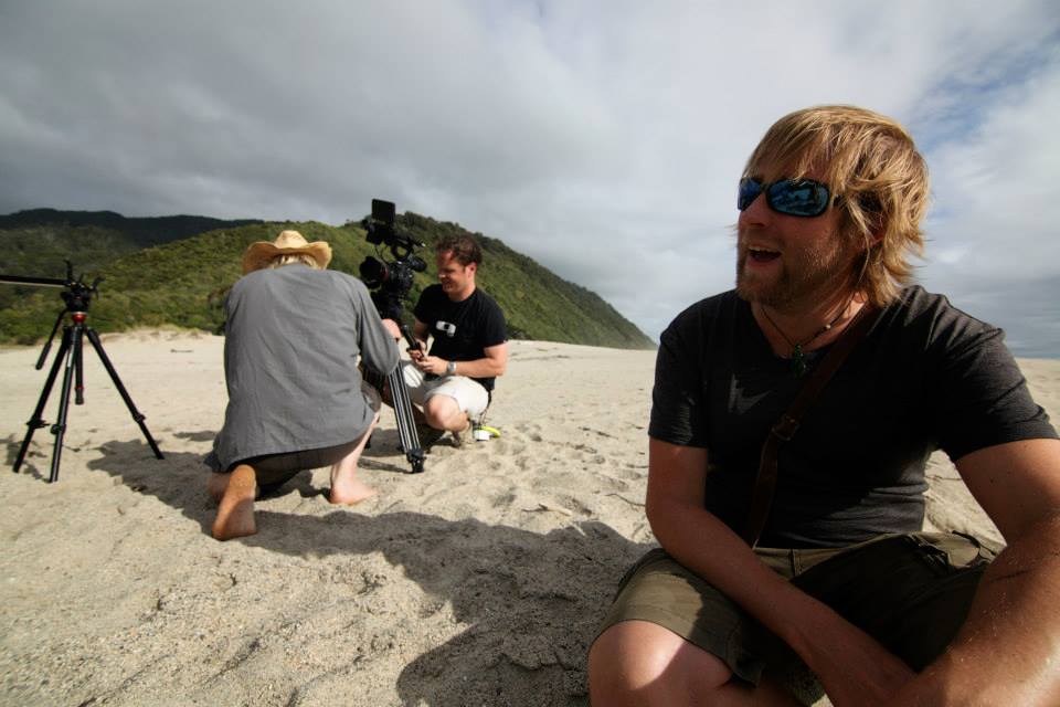 Paul Wolffram during a shoot for Voices of the Land 2014 on beach at Karamea, South Island, New Zealand.