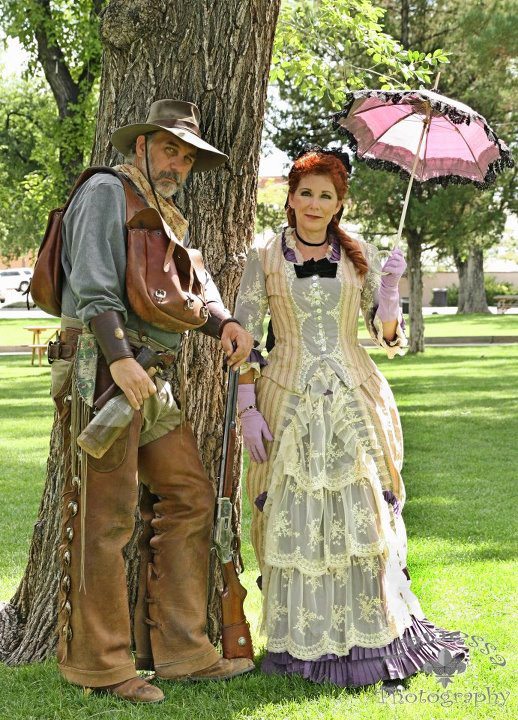 as Odessa Red with Nasty Ned Logan, Living History/Old West re-enactor, 1879 promenade gown