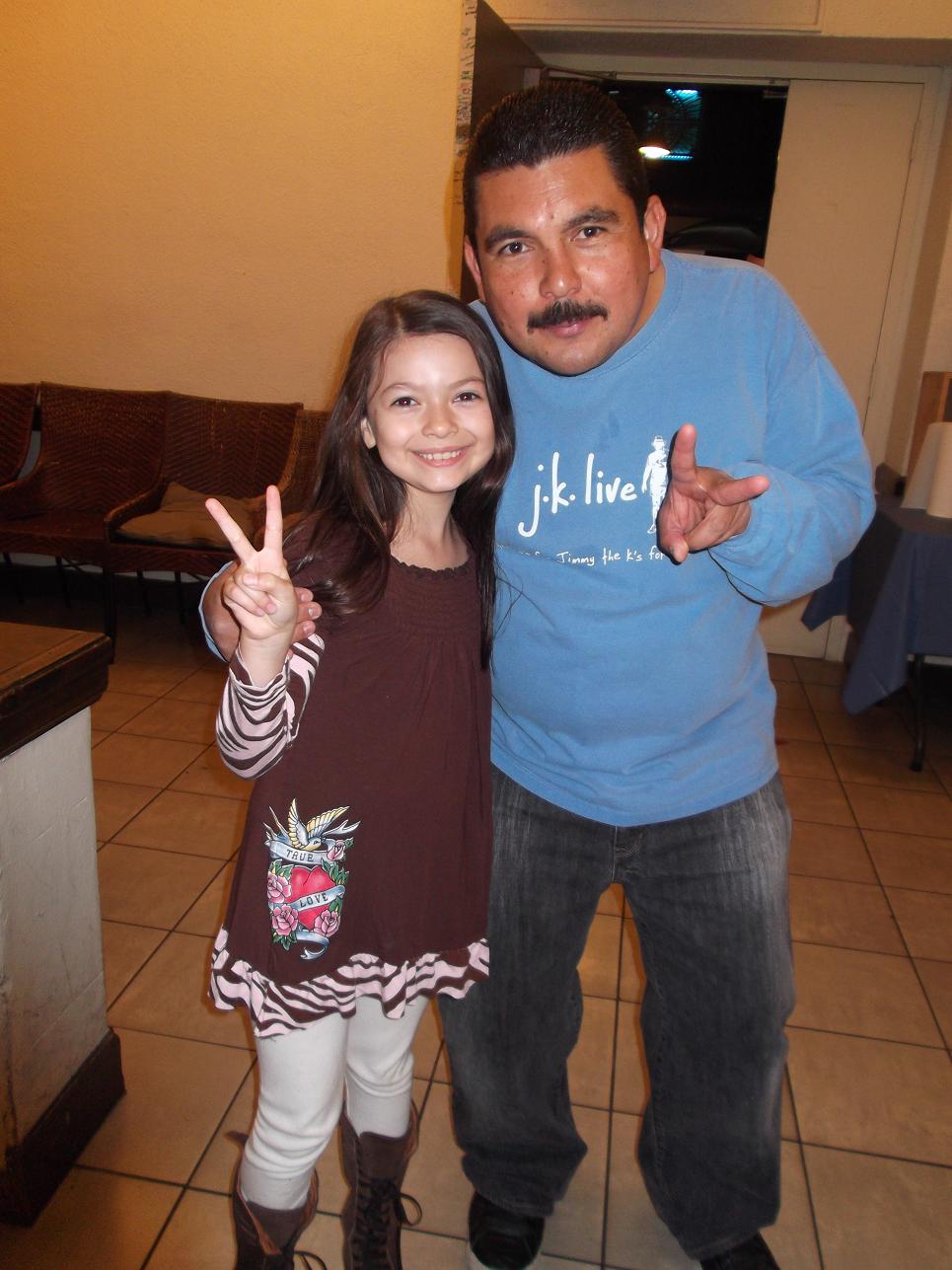 Nikki Hahn with Guillermo on set of Jimmy Kimmel 2011