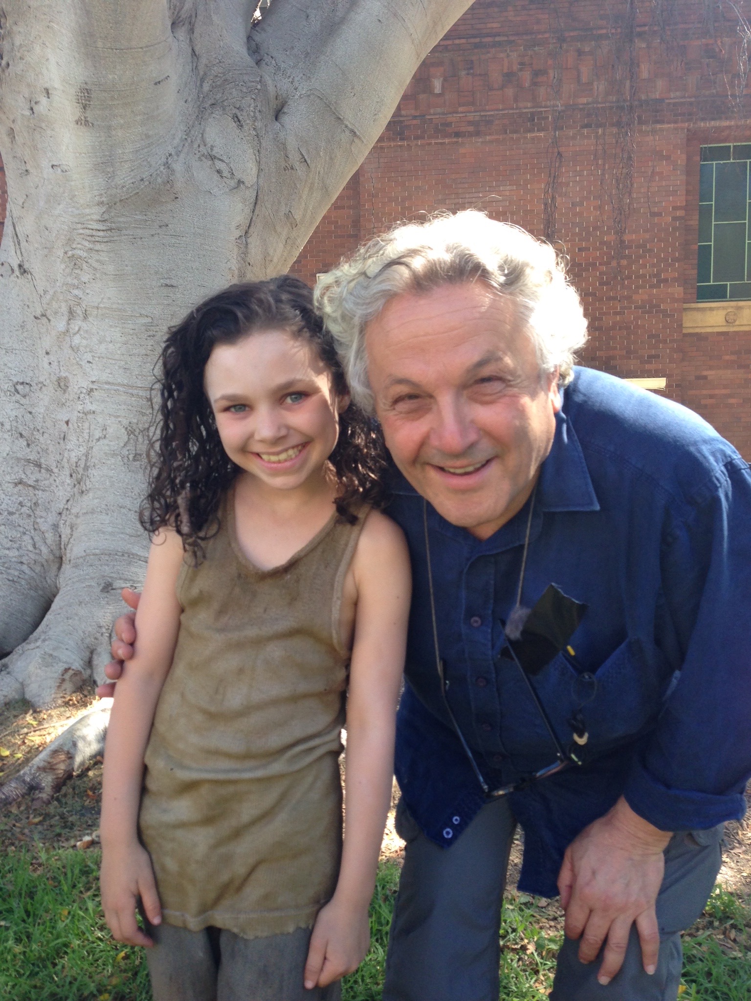 Coco Jack Gillies and George Miller (director) on the set of 'Mad Max : Fury Road