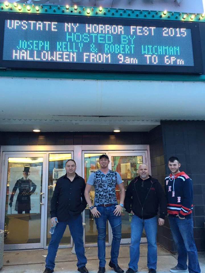 Festival directors Joseph Kelly and Robert Wichman, with son Jake Wichman and actor, Christopher Woods, at Upstate NY Horror Film Festival, 2015.