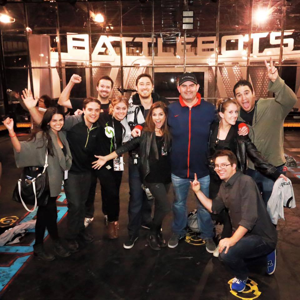 Burke Doeren (left) working as a Director of Photography alongside the Showrunner, Producers and Associate Producers on Season 1 of Battlebots 2015.