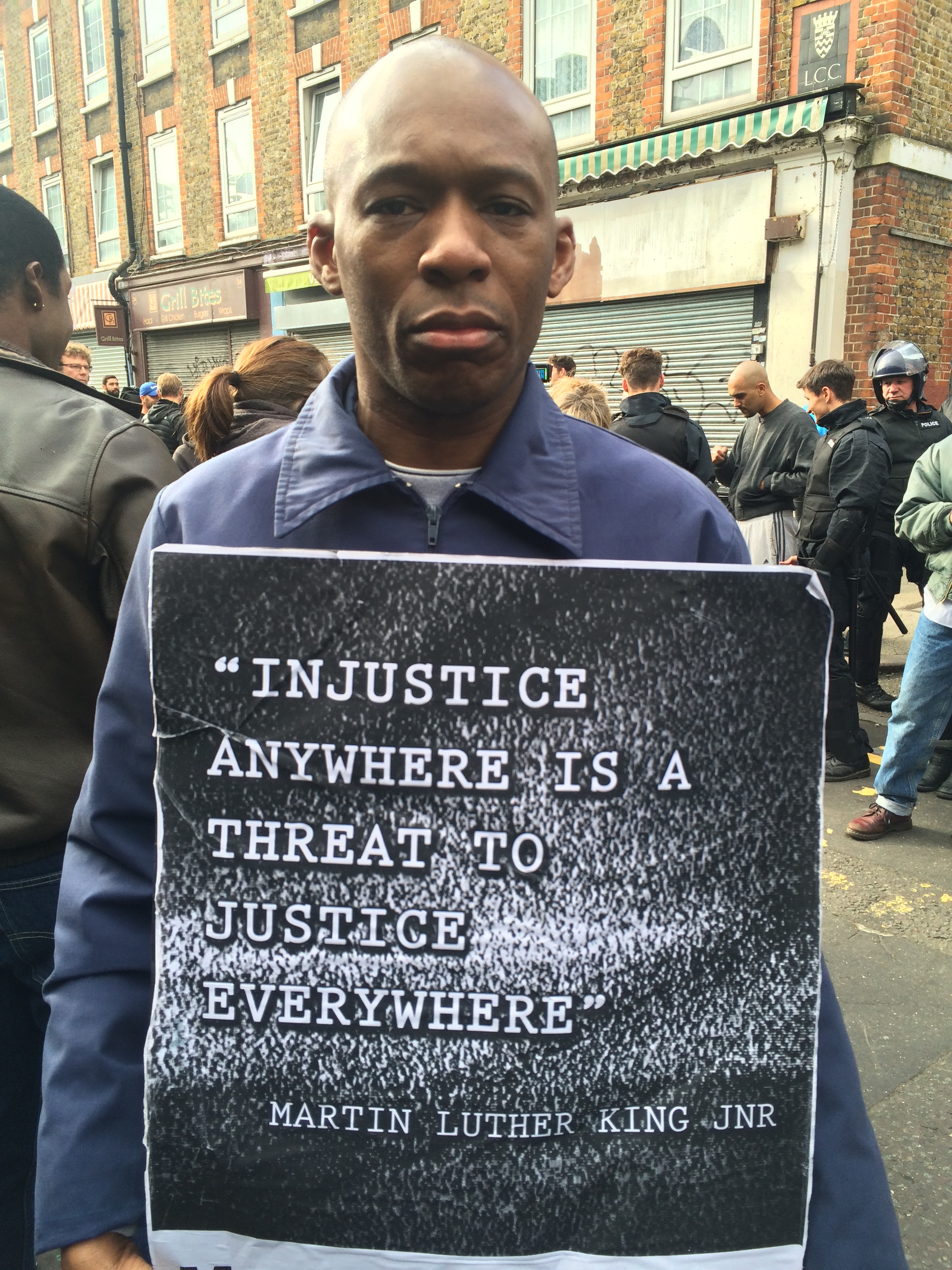 David Olawale Ayinde On set of the BBC1 Drama UNDERCOVER playing a March Protester