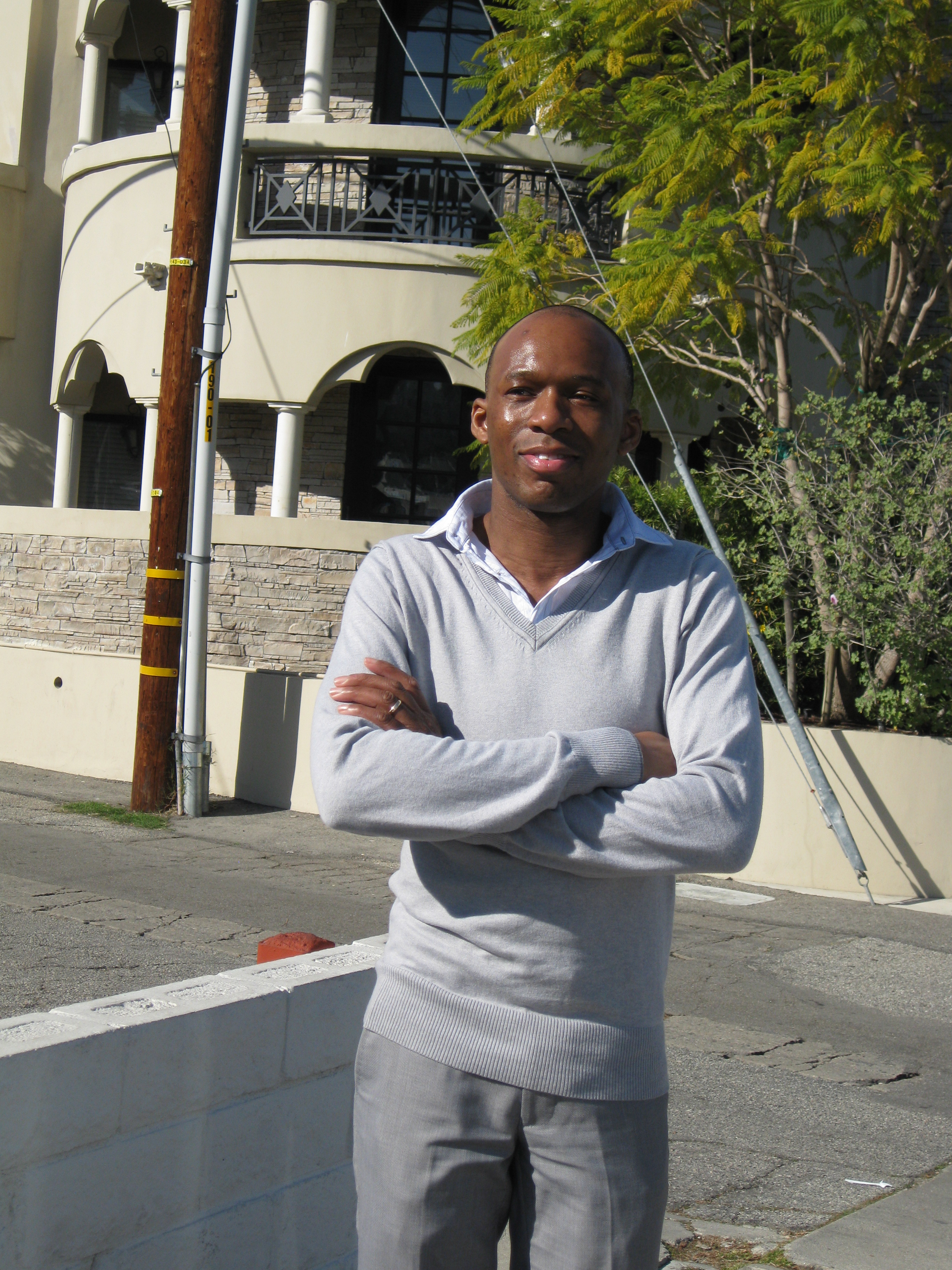 David Olawale Ayinde, Actor taking in the view of a street in Sherman Oaks, California.