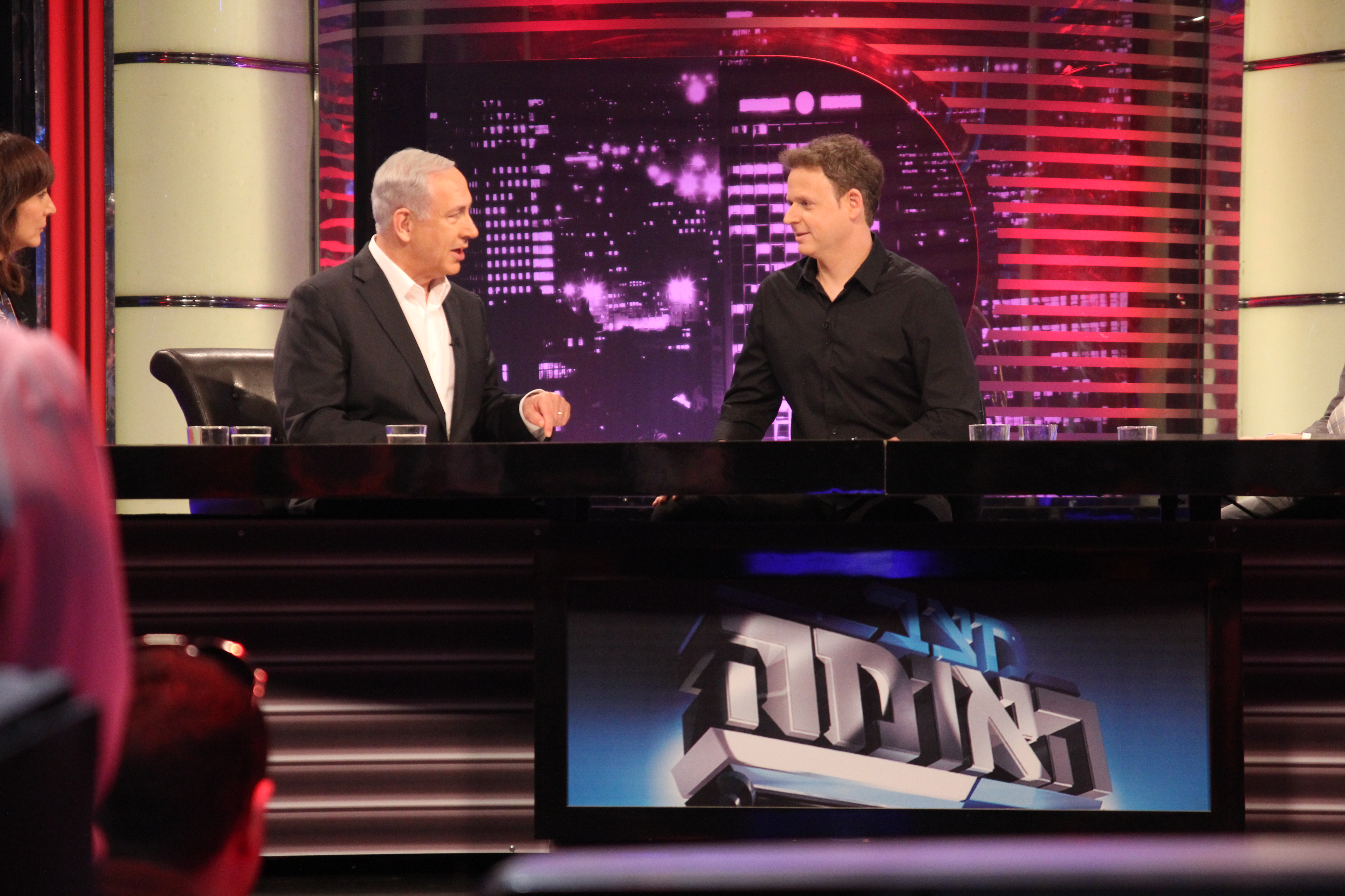 Lior Schleien with Prime Minister of Israel, Benjamin Netanyahu at Matzav Ha'uma TV Show