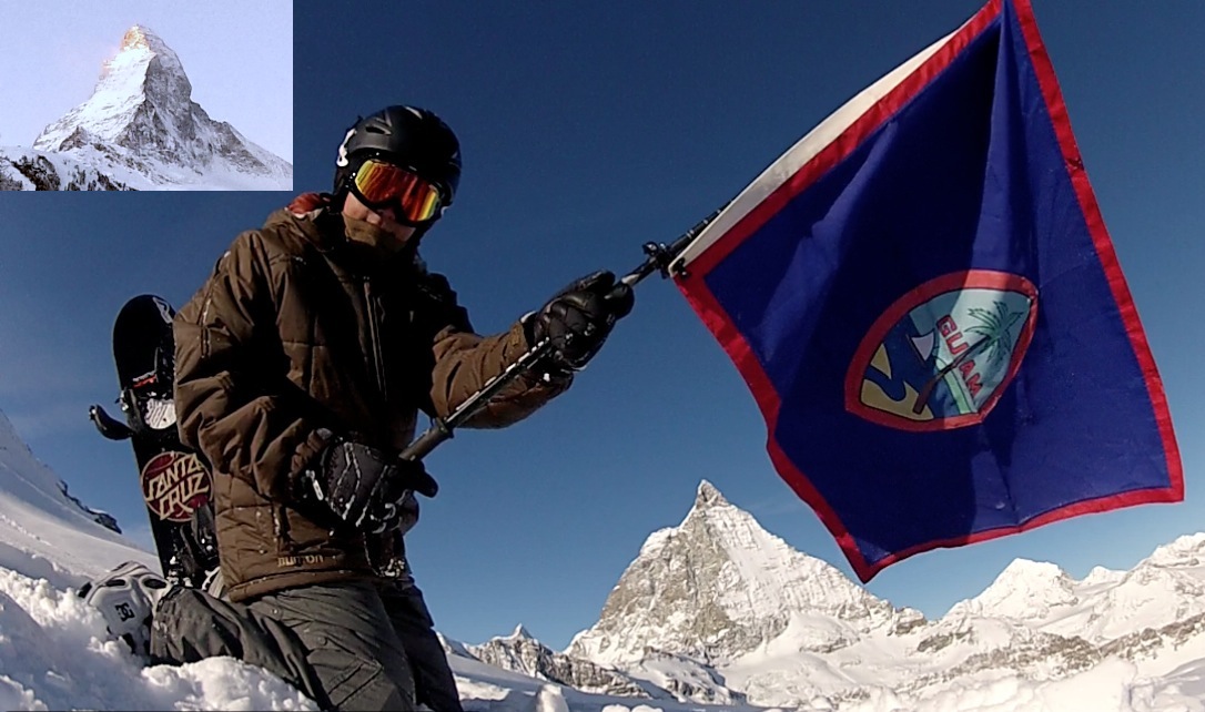 Crossing Italy-Switzerland border on snowboard along the base of the Matterhorn, Jan 2012