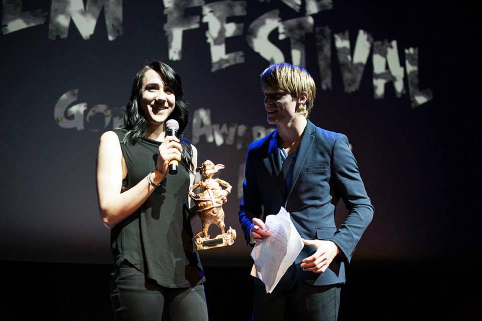 Accepting the award for Best Actress at the Phrike Film Festival.