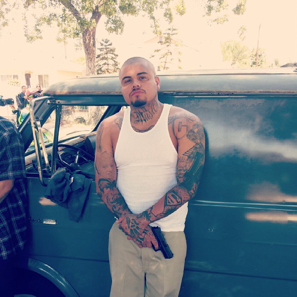Straped up Gangmember on set of a TV show