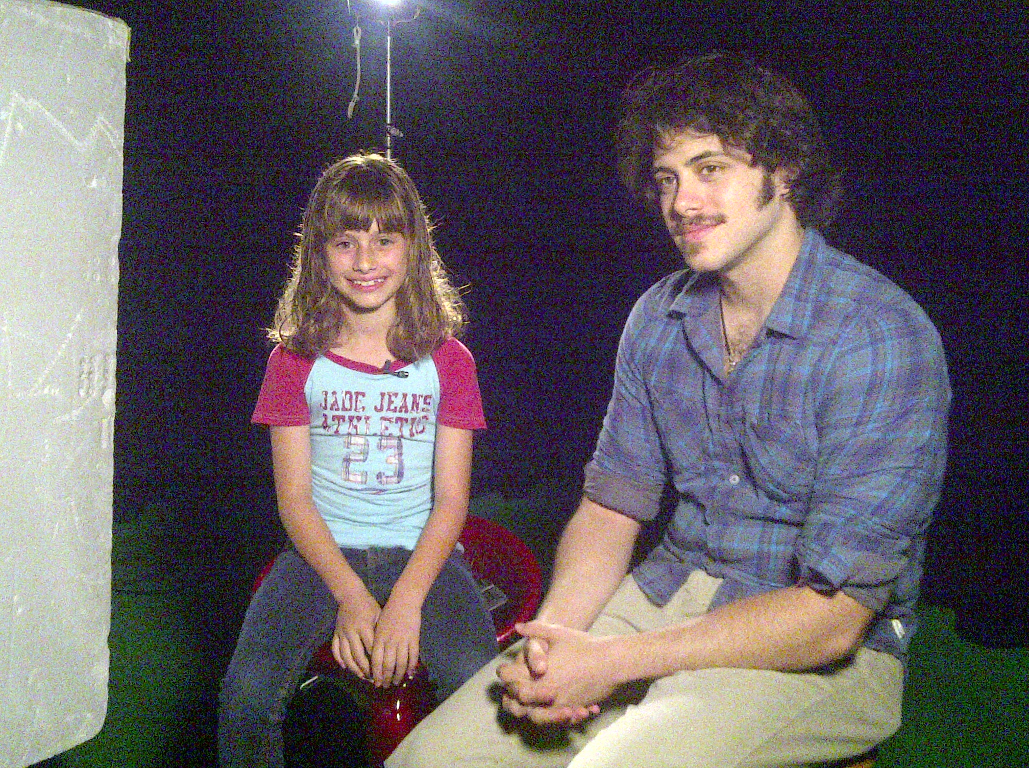 Sydney with director Noah DeBonis during an interview for the film 