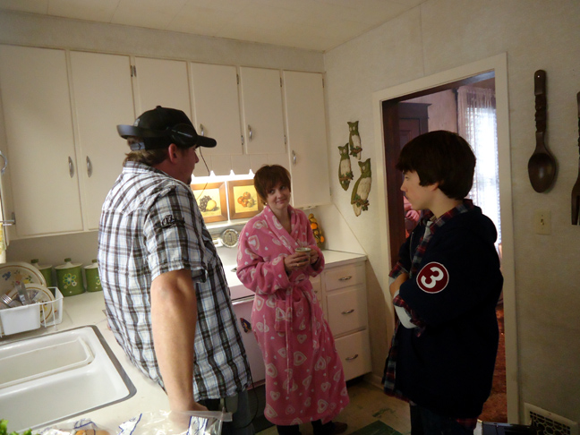 Amy McFadden on set of Mickey Matson and the Copperhead Conspiracy with director Harold Cronk and Derrick Brandon.