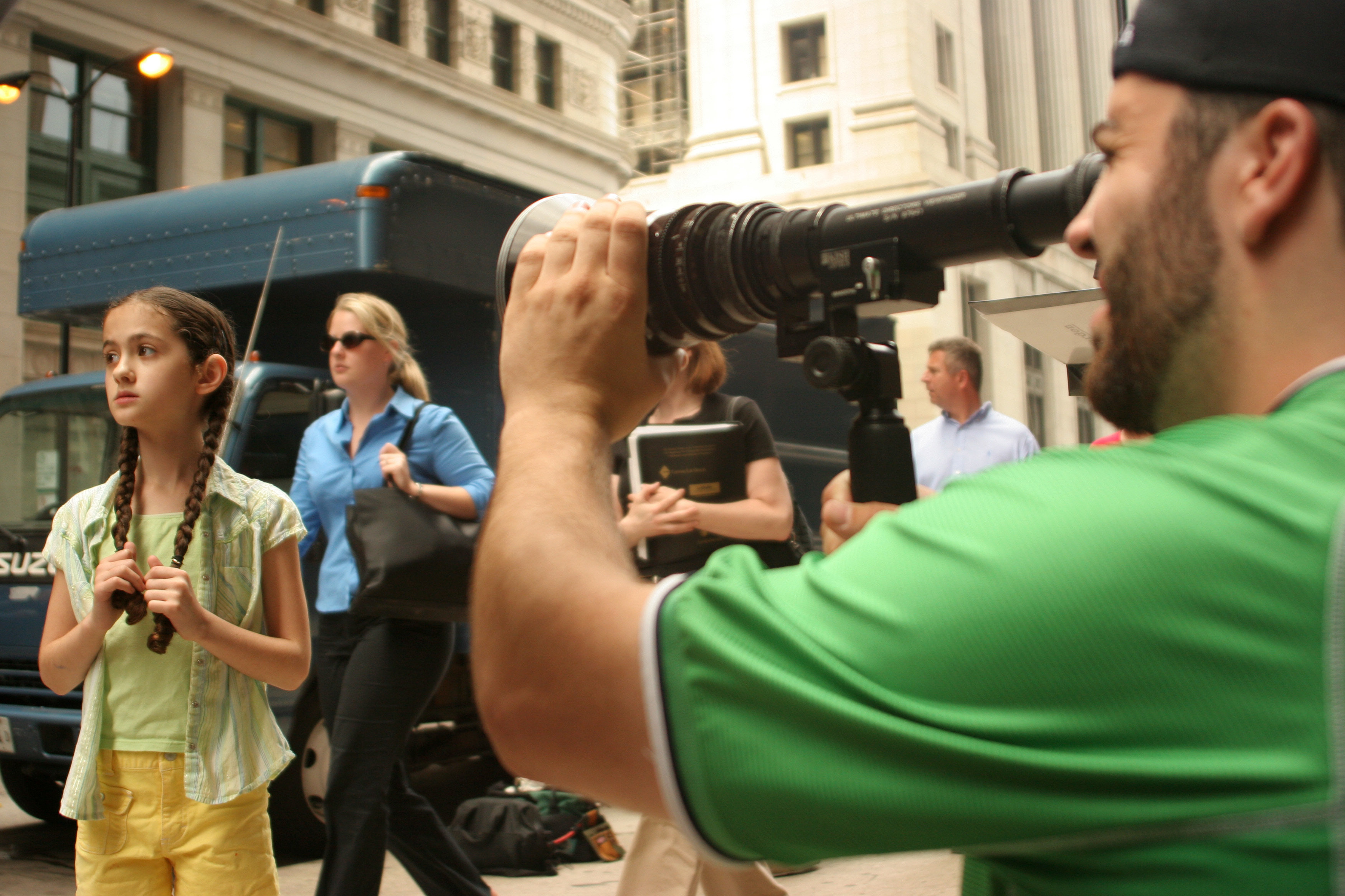 Director Michael David Lynch checks out which Lens to use on Actress Leah Rose.