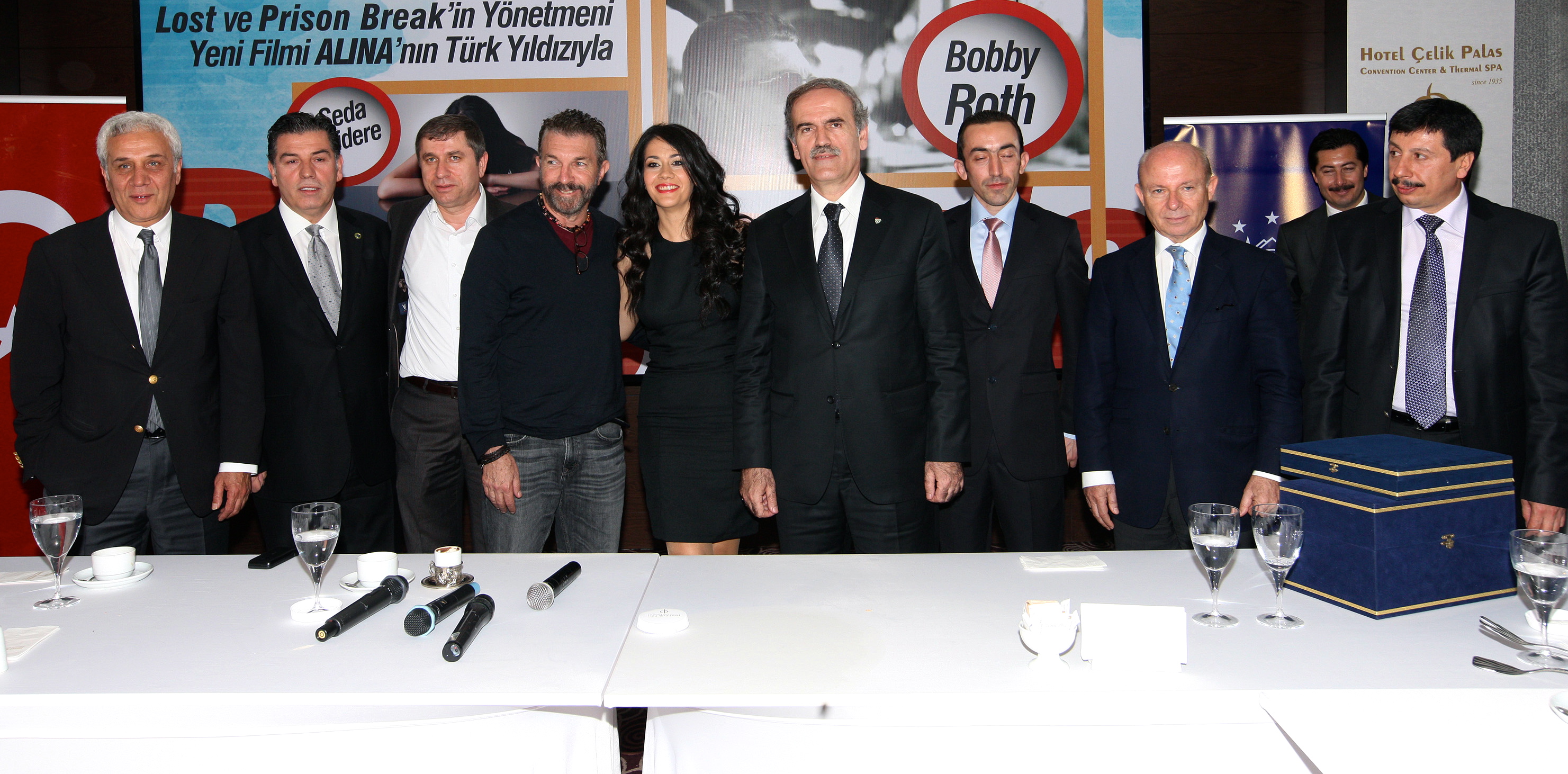Seda Egridere and Bobby Roth attend a press conference for Alina, The Turkish Assassin.