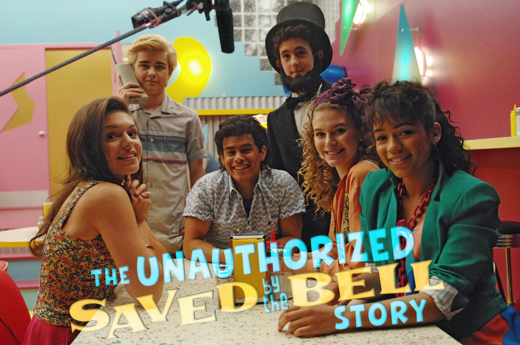 Still of Tiera Skovbye, Dylan Everett, Sam Kindseth, Julian Works, Taylor Russell and Alyssa Lynch in The Unauthorized Saved by the Bell Story (2014)