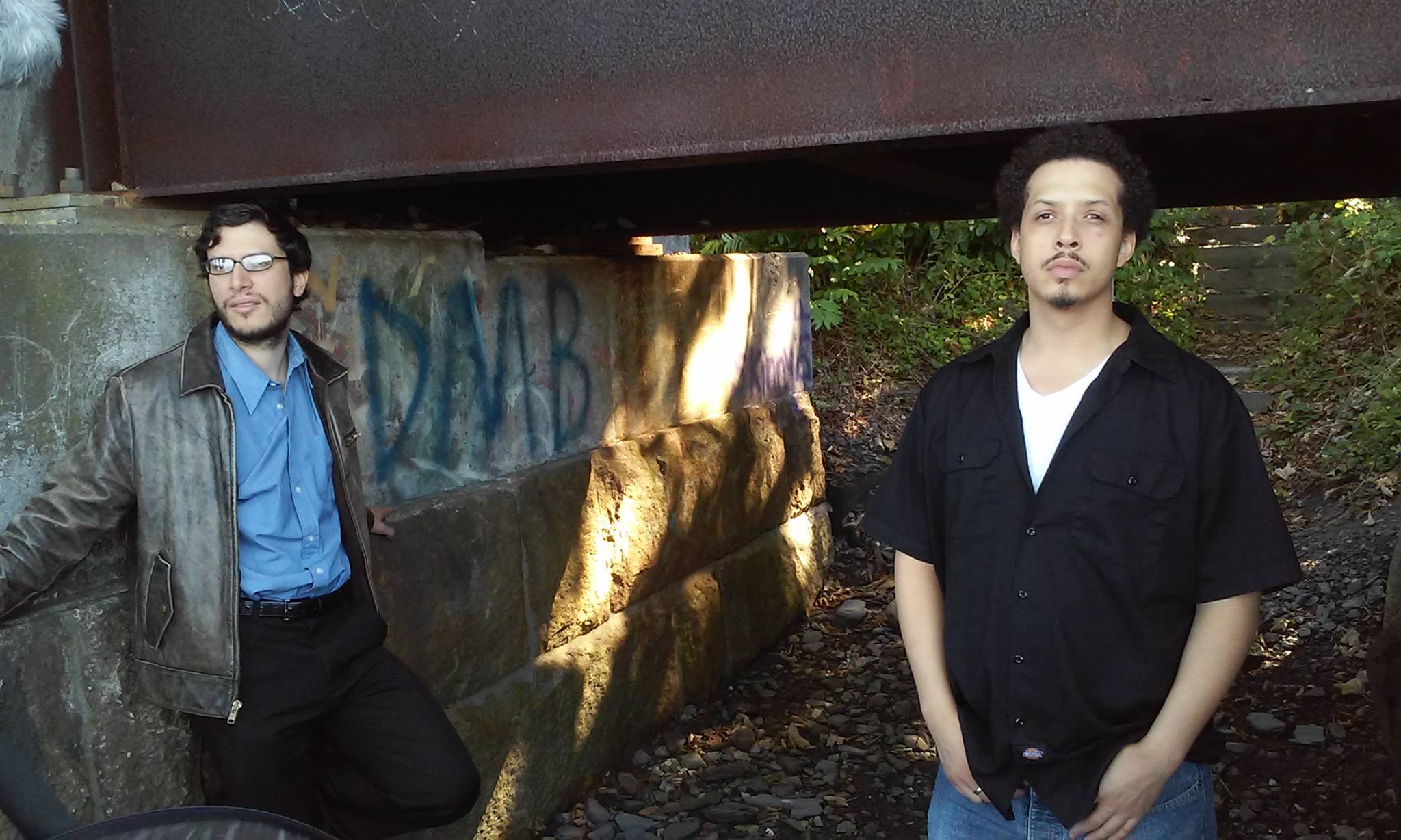 Actors Aaron Andrade (Jack) and Ken Holmes (Walter) on the set of the short film 