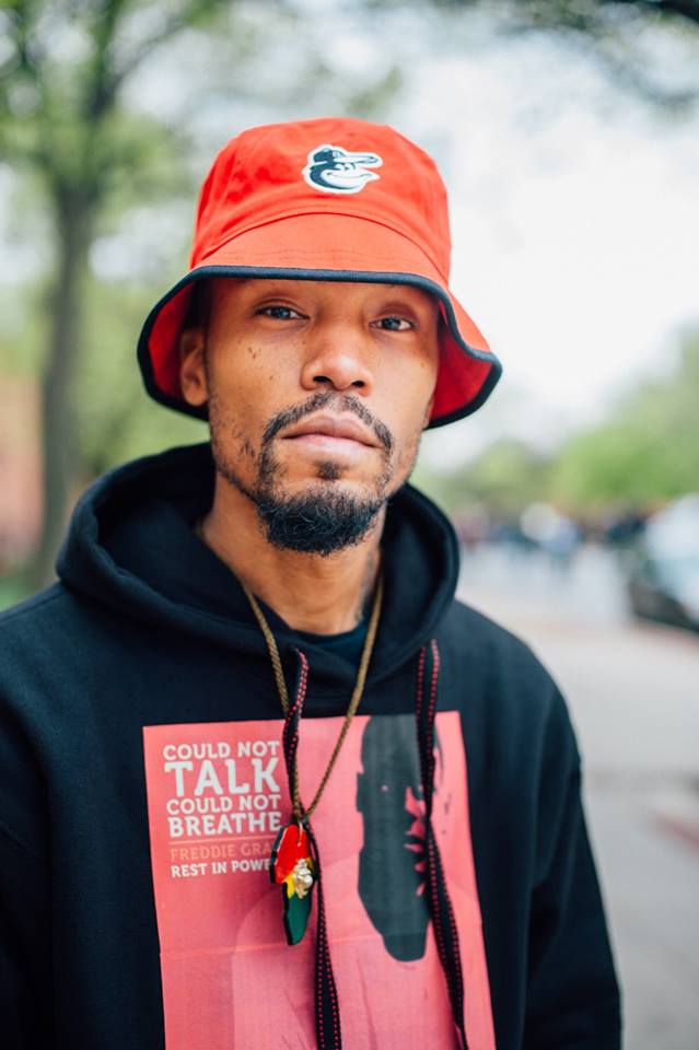 Akio Evans in West Baltimore marching for Justice for Freddie Gray.