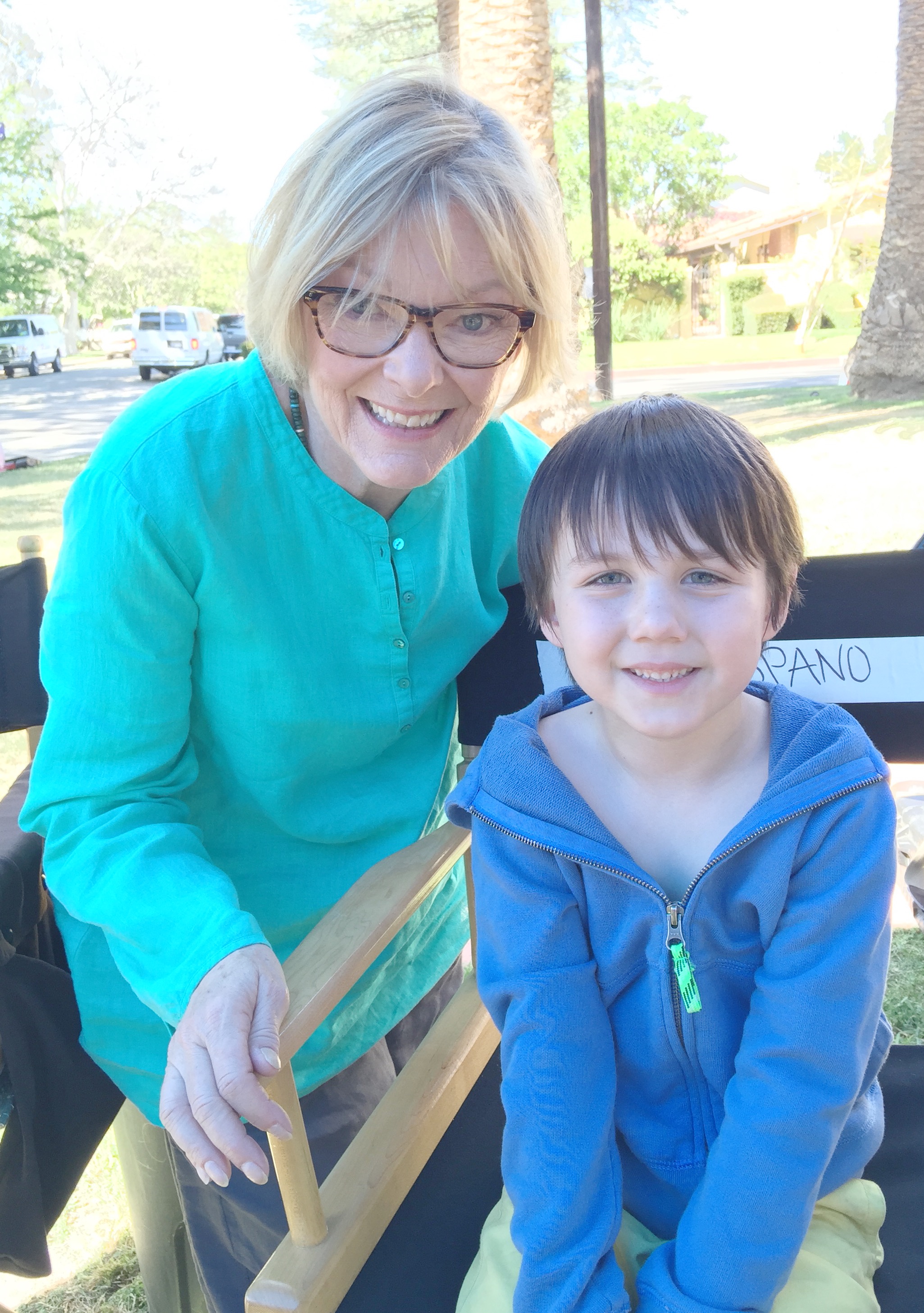 Aidan and Jane Curtain on set for the pilot 48 Hours til Monday