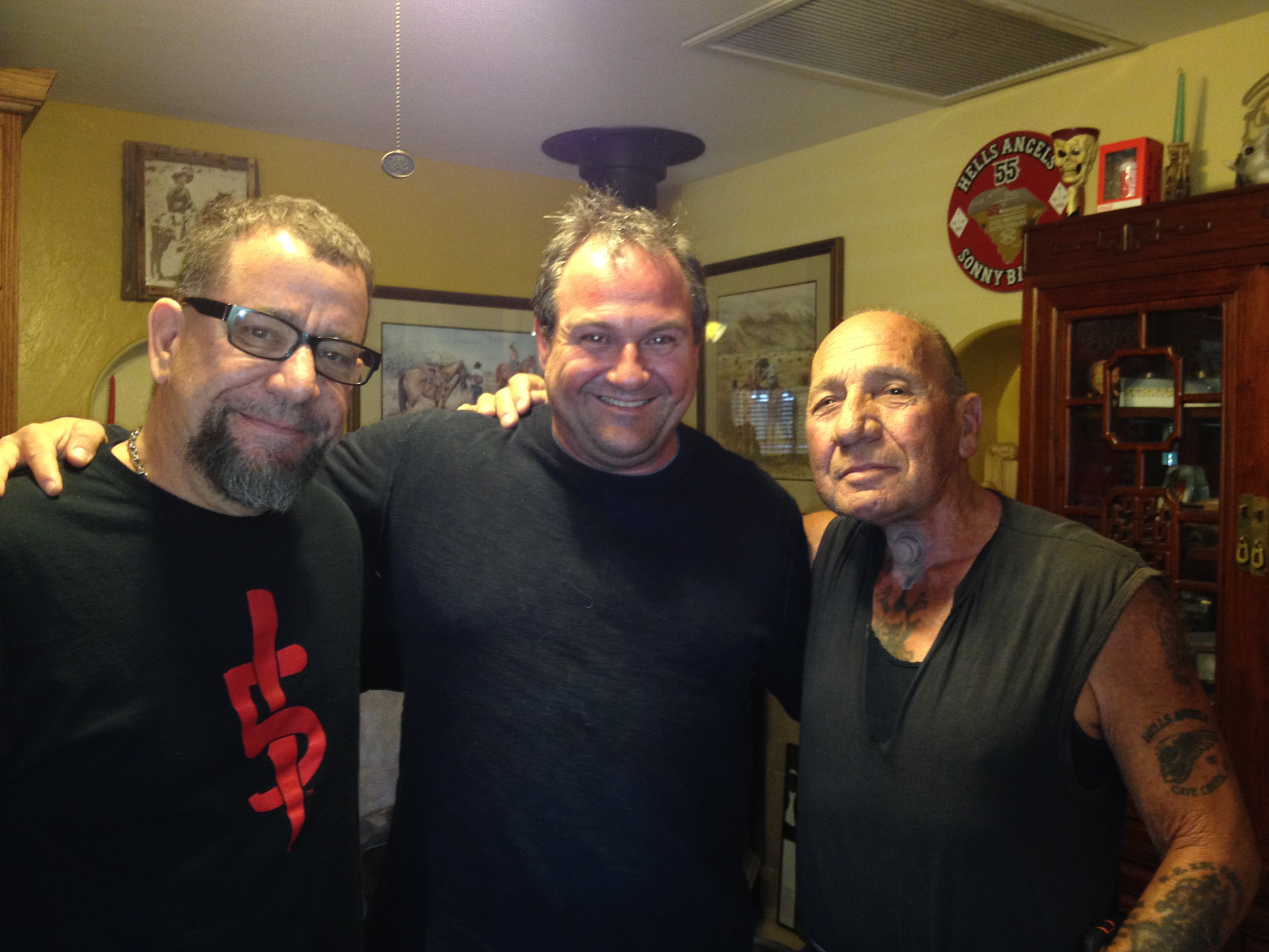 Graeme Warring with Sonny Barger and Jeff Santo of Dead in 5 Heartbeats