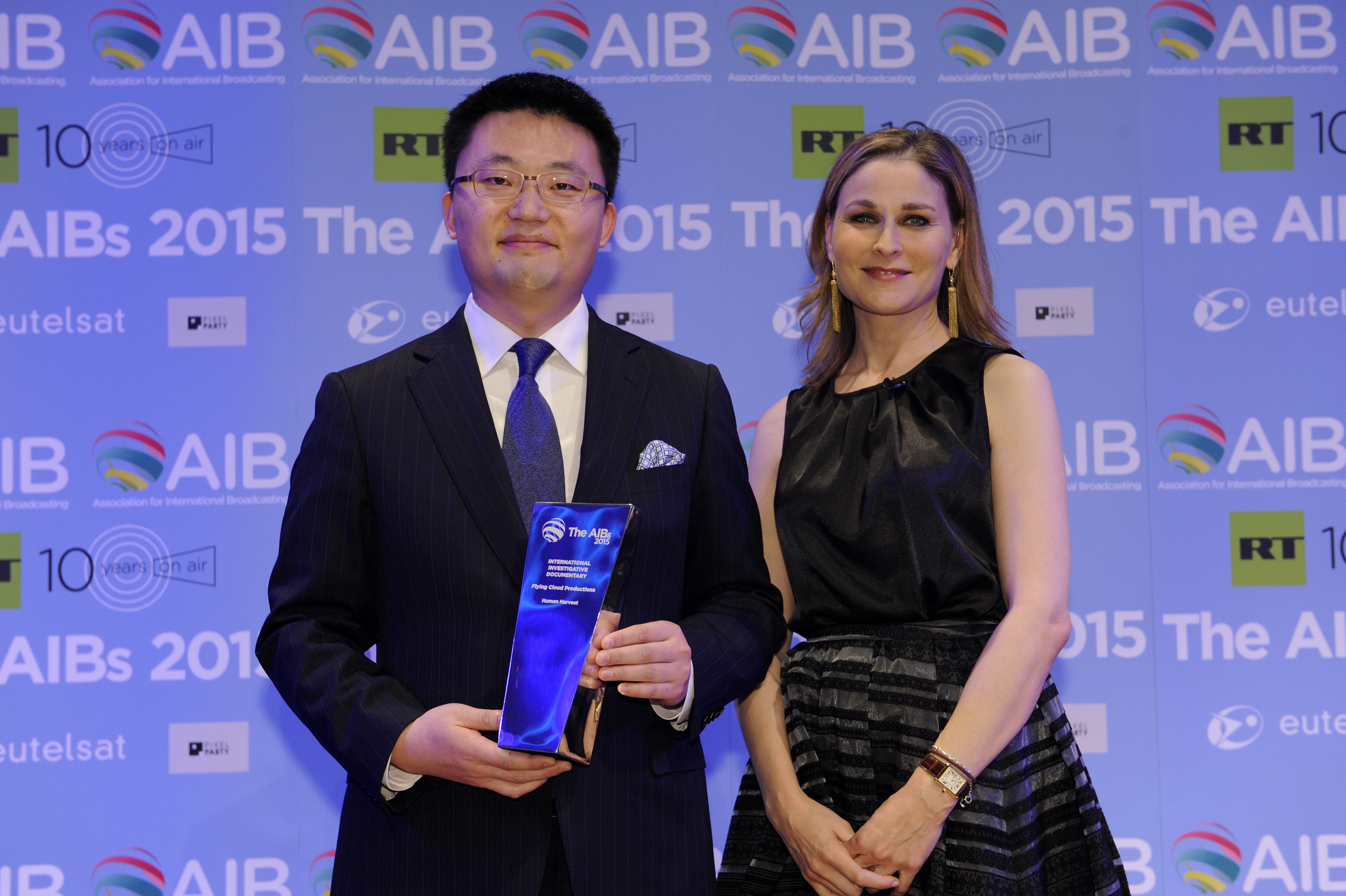 Producer and Director of 'Human Harvest' Leon Lee receives the AIB Award on November 4, 2015 in London, United Kingdom.