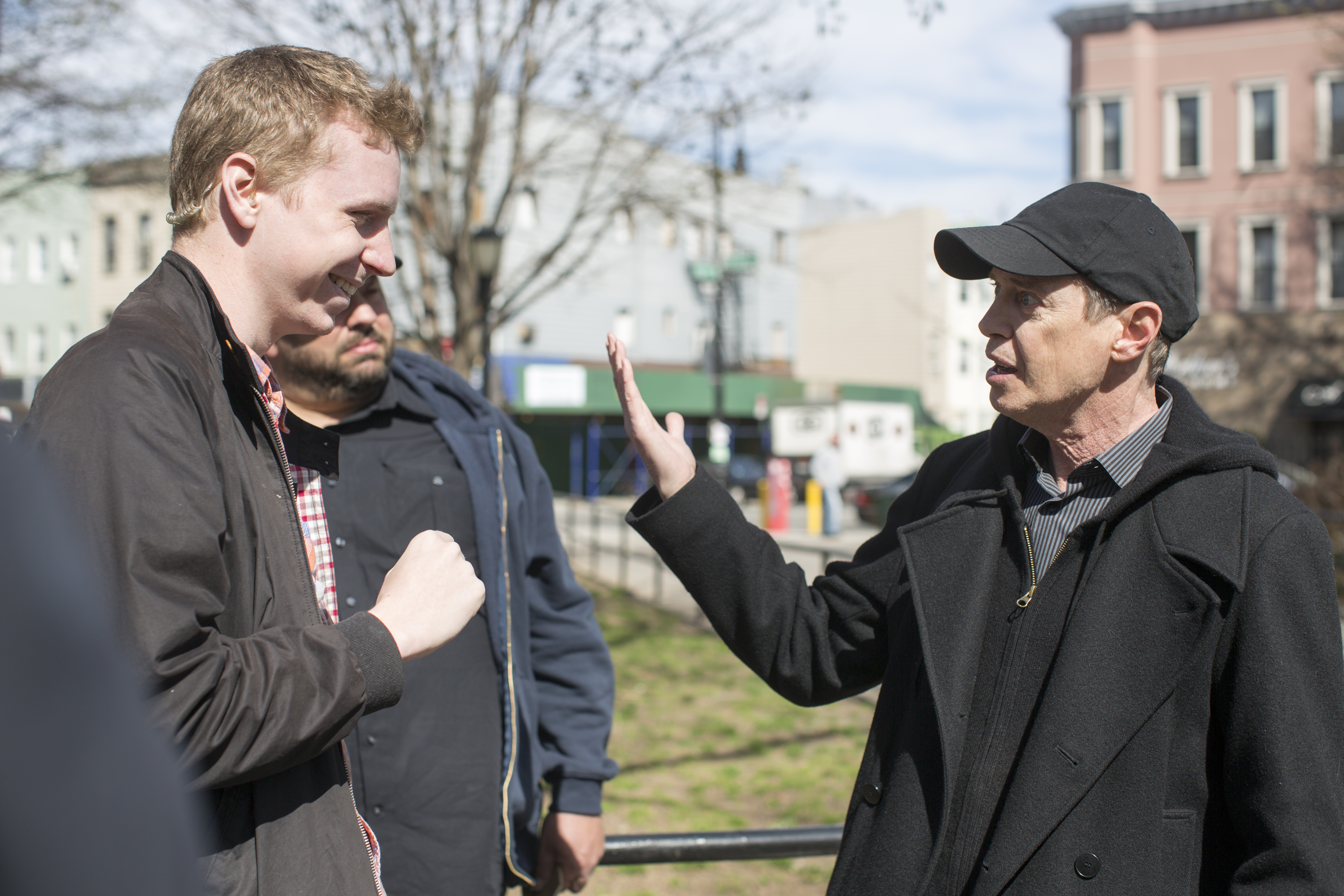 Travis Eilerson and Steve Buscemi rehearsing a scene on 