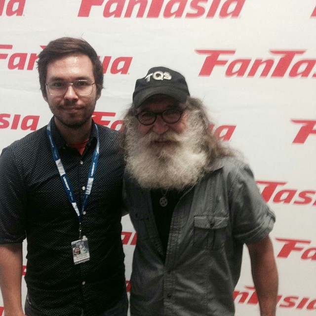 Omar Iturriaga and his lead actor Jean Drolet at the premiere of his film 'The Rotten Monk' (2014) at the Fantasia International Film Festival.