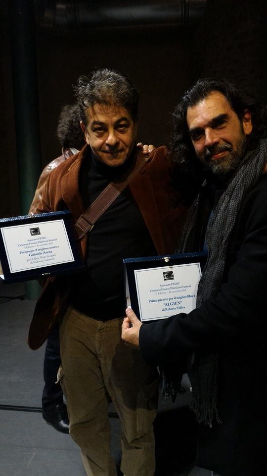 Florence , 26 November 2015. With Roberto Valdes , director of ' ' algien ' ' , winner of the ' Best Short Film ' ' to FilmCorti Festival