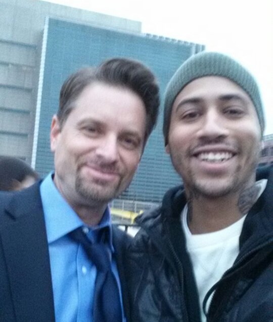 Shea Whigham and Teddy Williams on the set of 