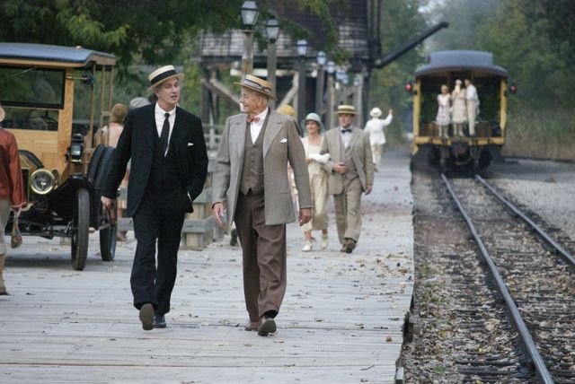 Actors John Lepard and Marty Bufalini stroll down the train station platform in Dayton, TN (1925). Actual location is at the beautiful Crossroads Village in Flint, MI.