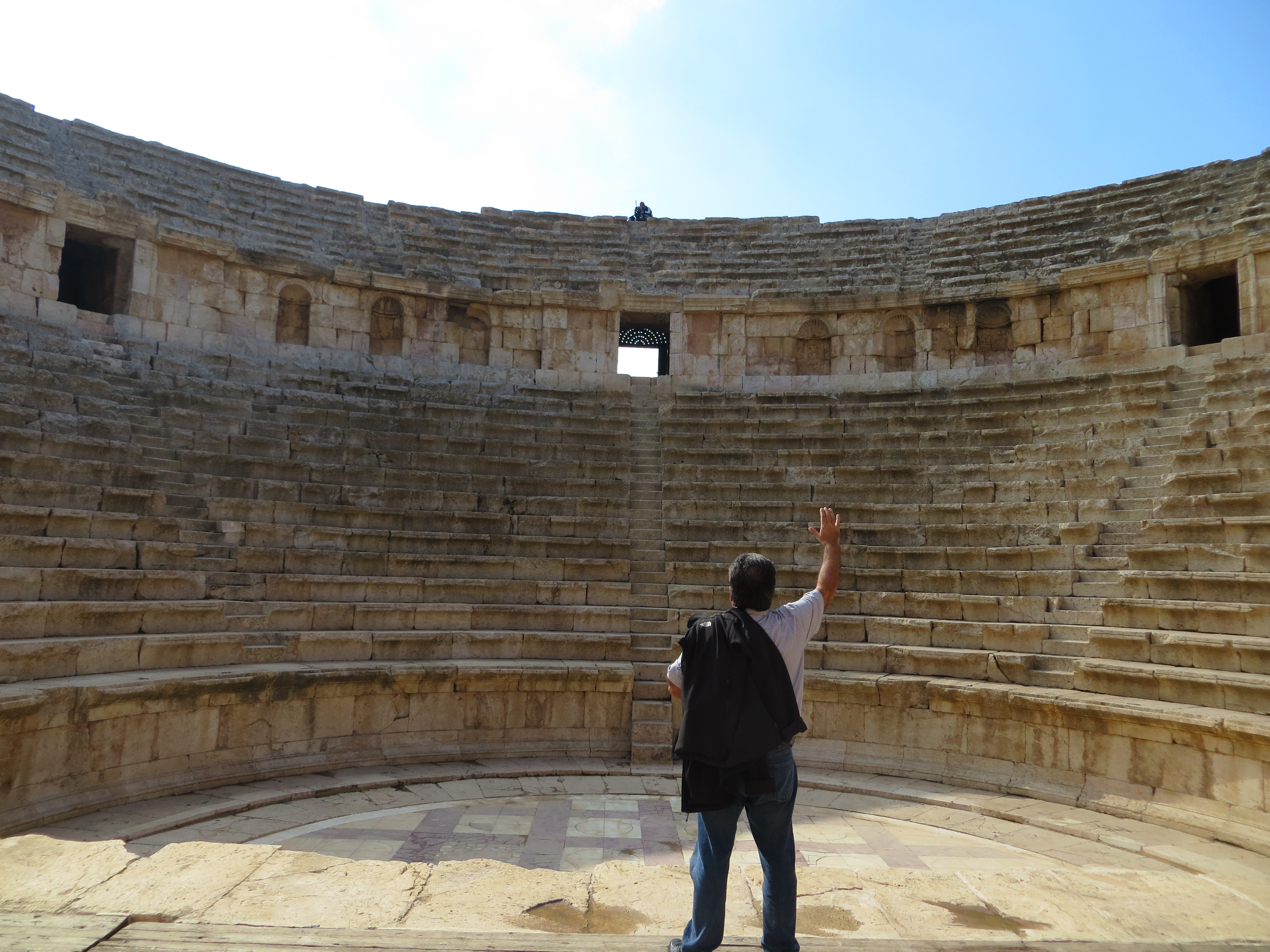 Director George Nemeh in Roman Ruins in Jarash, Jordan during filming! In my own world of fantasy I was pretending to speak with the crowds from 400 BC !