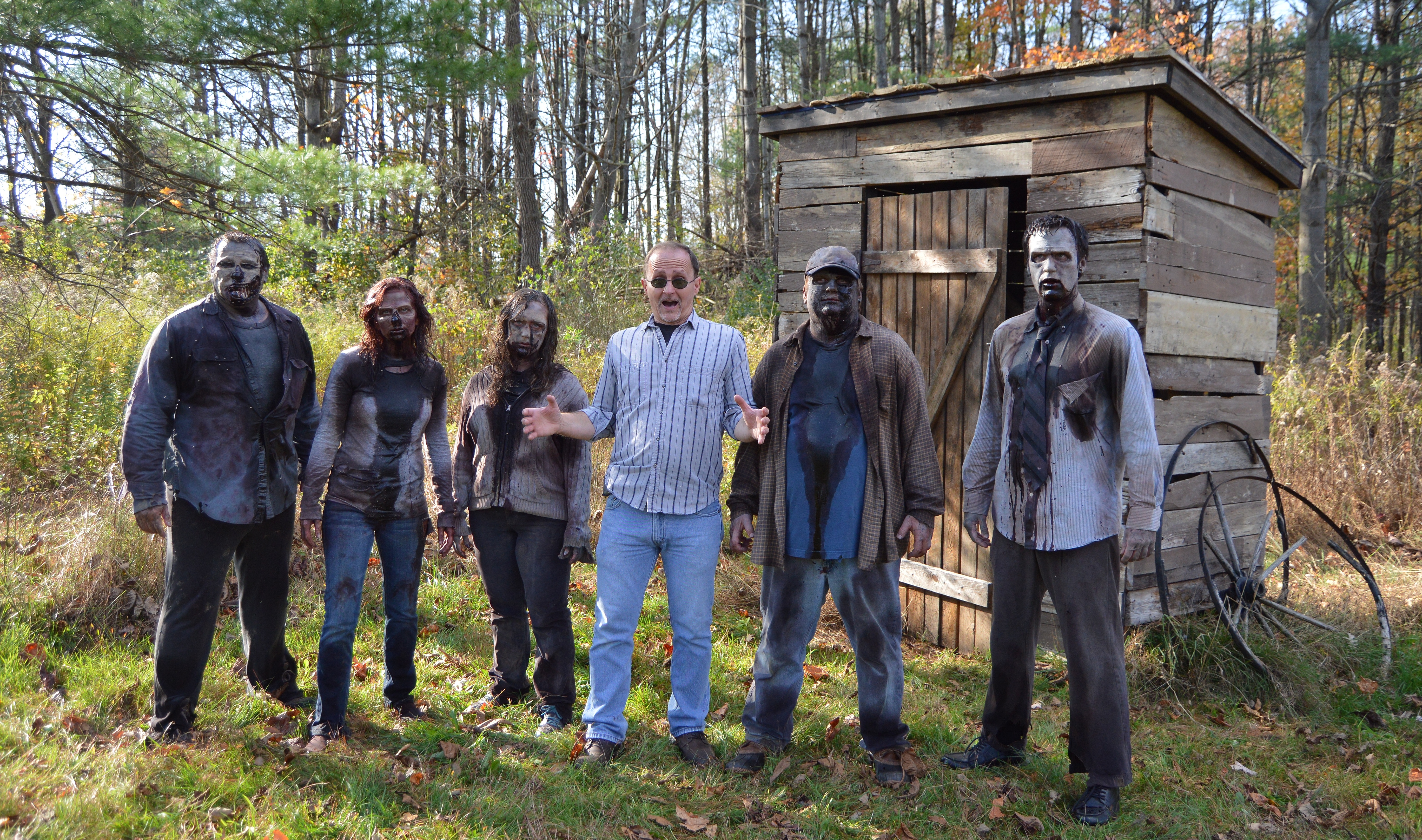 On the set of the zombie horror short, 