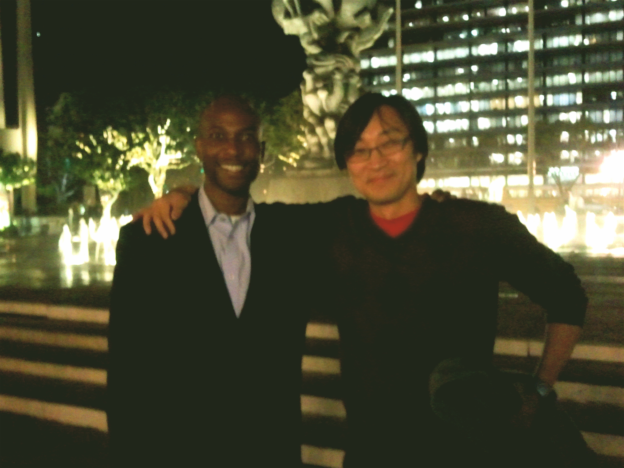 Gregory and friend actor Keong Sim attending a performance at The Mark Taper Forum 2012.