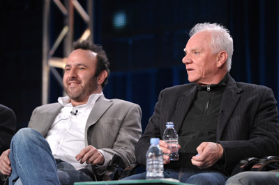 Jason Ensler and Malcolm McDowell at the 2011 TCAs
